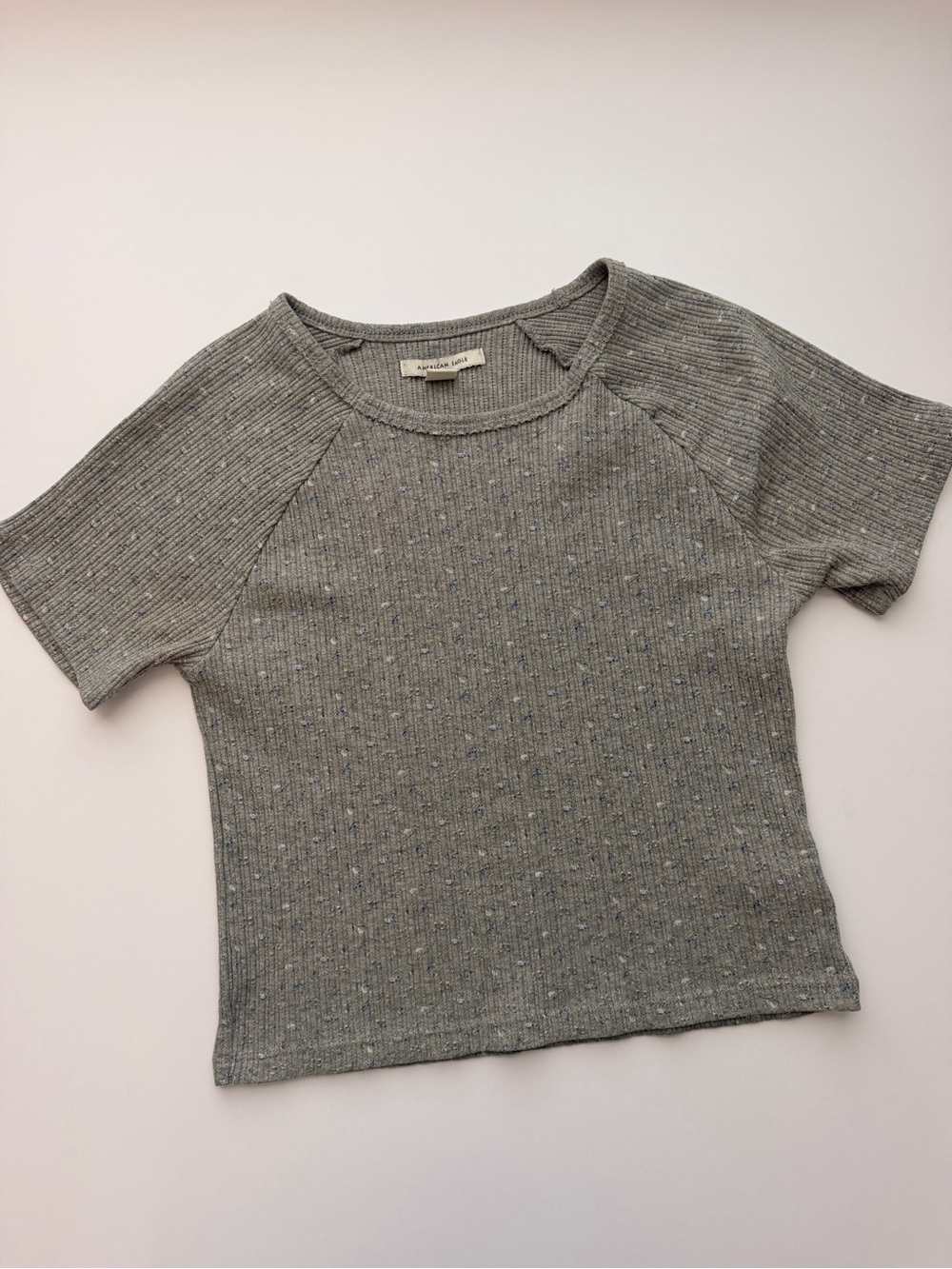 American Eagle grey ribbed crop Short Sleeve Ribbed Tee